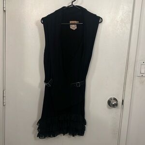 Asymmetrical Black Drape Dress with Ruffles